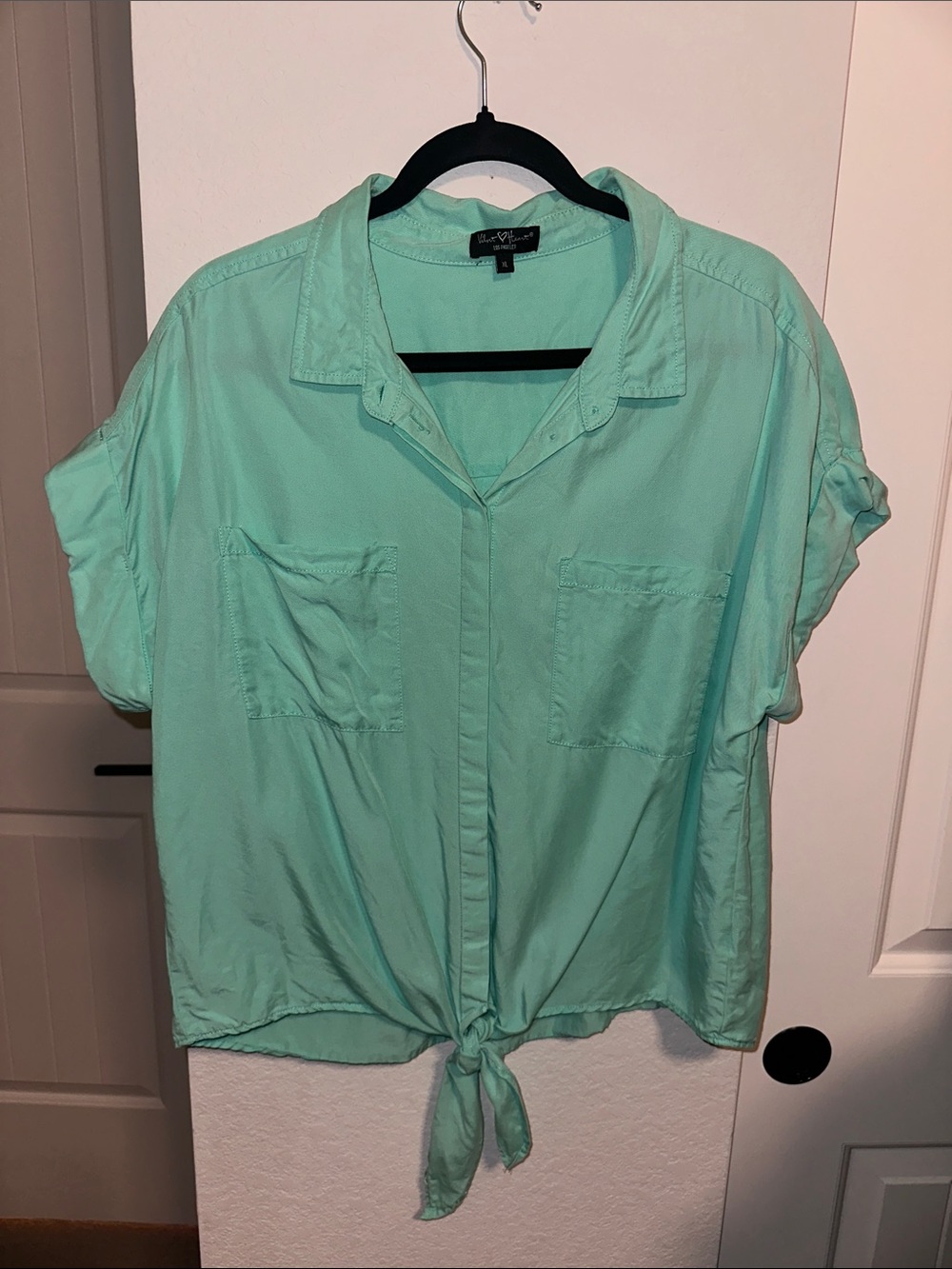 Velvet Heart Tencel Tie Front Utility Shirt XL Mint Green